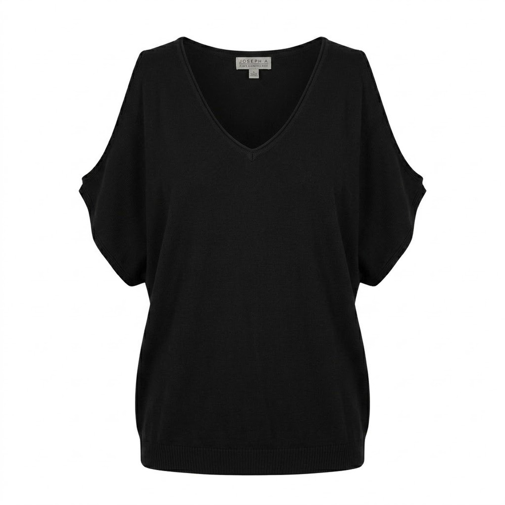 NEW Joseph A Black Cold Shoulder V-Neck Knitโ Sweater Top Womens Large - AC